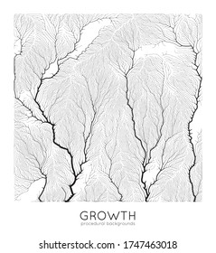 Vector generative branch growth pattern. Square texture. Lichen like organic structure with veins. Monocrome square biological net of vessels.