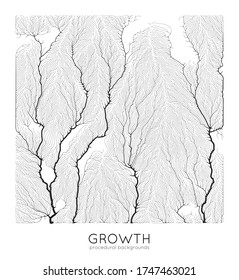 Vector generative branch growth pattern. Square texture. Lichen like organic structure with veins. Monocrome square biological net of vessels.