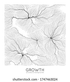 Vector generative branch growth pattern. Square texture. Lichen like organic structure with veins. Monocrome square biological net of vessels.