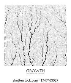 Vector generative branch growth pattern. Square texture. Lichen like organic structure with veins. Monocrome square biological net of vessels.