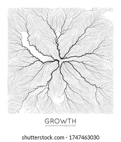 Vector generative branch growth pattern. Square texture. Lichen like organic structure with veins. Monocrome square biological net of vessels.