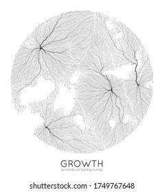 Vector generative branch growth pattern. Round texture. Lichen like organic structure with veins. Monocrome square biological net of vessels.