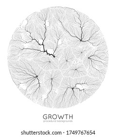 Vector generative branch growth pattern. Round texture. Lichen like organic structure with veins. Monocrome square biological net of vessels.