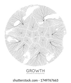 Vector generative branch growth pattern. Round texture. Lichen like organic structure with veins. Monocrome square biological net of vessels.