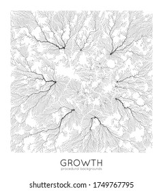 Vector generative branch growth pattern. Square texture. Lichen like organic structure with veins. Monocrome square biological net of vessels.