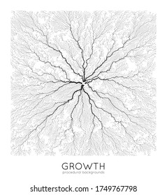 Vector generative branch growth pattern. Square texture. Lichen like organic structure with veins. Monocrome square biological net of vessels.