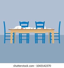 Vector generic Greek tavern style table set filled with dairy products