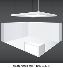 Vector Generic White Trade Show And Exhibit Booth Template With Large Rectangle Hanging Lighting