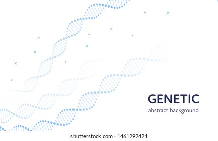 Vector genetic abstract banner template. Blue color gene dna spiral on white background. Design element for education, healthcare, medicine, science, clinic, experiment, therapy, research
