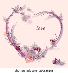 vector gentle background Heart of roses with shadows
