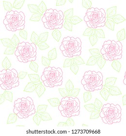 Vector gentle background with watercolor roses and leaves. Seamless, festive, wedding, romantic. Drawn by hand. Wedding pattern for lovers. Ornament to print. Pink tender buds with leaves. Spring card