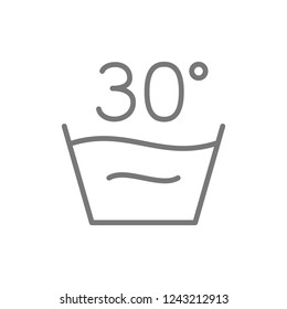 Vector gentle, delicate laundry, 30 degrees washing temperature line icon. Symbol and sign illustration design. Isolated on white background