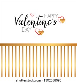 Vector gentle greeting card of happy valentine's day with golden stripes. With black and red and hearts.