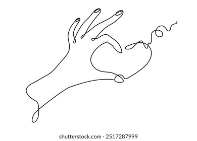 Vector Gentle Hand.One Line With Heart.Women's hand drawn brush.Banner; Poster Black Lines on White Background.Minimalist Style;count;two;three;feather;Gesture; Fashionable; Modern; For Logos; EPS 10