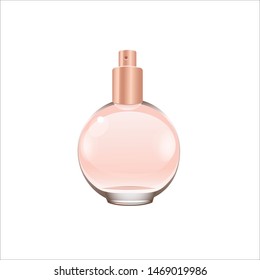vector of gentle perfume in a glass beige pink bottle for real ladies, french fragrance isolated on white background, eps 10