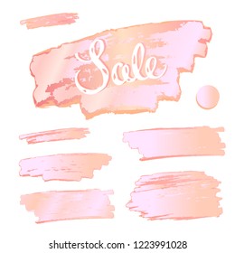 Vector gentle pink paint smear stroke set. Abstract pink glittering art illustration. Hand drawn brush strokes vector design elements. Valentine's Day Sale. Eps-8