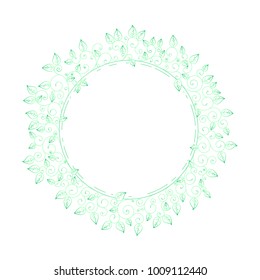 Vector gentle round natural wreath made from green leaves made in gradient. Line art illustration