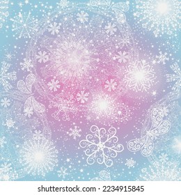 Vector gentle seamless gradient Christmas pattern with stars, snowflakes and butterflies