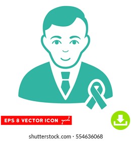 Vector Gentleman With Mourning Ribbon EPS vector pictograph. Illustration style is flat iconic cyan symbol on a transparent background.