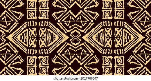 Vector Geo Boho Seamless. Brown Abstract Decoration. Bronze Tapestry Hand Made. Pillowcase Hippie Geometric. Beige Pattern Dessign. African Bohemian Trendy Pattern.