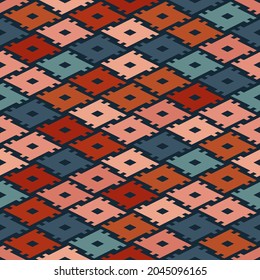 Vector geo ethnic pattern. Seamless tribal illustration with colorful lines and shapes. The ornament is used in the design of carpets, wallpaper, textiles, plaid, clothing, packaging, wrapping