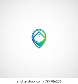 Vector geo tag and house logo.