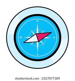 Vector geography compass illustration for navigation and orientation. Cartoon flat design icon isolated on white background