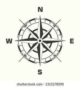 Vector geography science compass sign icon. Compass wind-rose illustration in flat minimalism style.