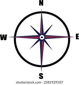 Vector geography science compass sign icon. Compass wind-rose illustration in flat minimalism style