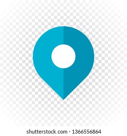 Vector geolocation information icon on transparent background. Flat geotag pin.Two shades of blue navigation mark for information services. Modern design for ui, map, banner, poster, signboard.