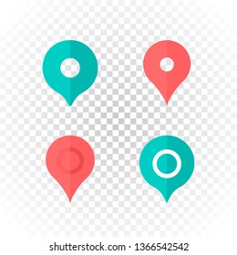 Vector geolocation sings isolated on transparent background. Modern UI vector set. Design for ui of modern style application, map, banner, poster, signboard. Location point.