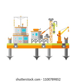 Vector geological prospecting & mining offshore oil platform in flat style