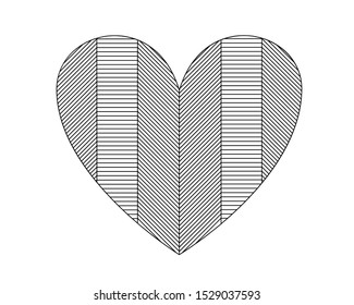 Vector geometic heart illustration for coloring book. Isolated coloring page. Illustration for adult coloring book or other decorative work. Romantic antistress coloring page