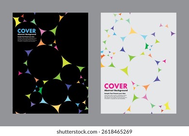 Vector geometric abstract background with circle shapes. High-contrast design with vibrant colorful on dark and clean background evokes a modern and minimal aesthetic. For cover, digital artwork