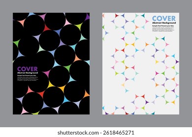 Vector geometric abstract background with circle shapes. High-contrast design with vibrant colorful on dark and clean background evokes a modern and minimal aesthetic. For cover, digital artwork