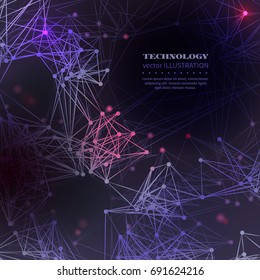 Vector geometric abstract background with connected line and dots. Molecular structure dna or neuron composition.