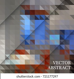 vector geometric abstract background with triangles of gray, blue and orange and transparent lines