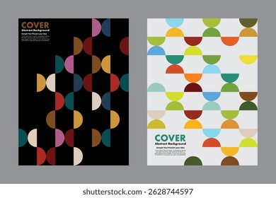 Vector geometric abstract pattern background with colorful semicircle scales. Unique and eye-catching color palette creates a playful and modern look, for cover, poster, annual report, digital artwork