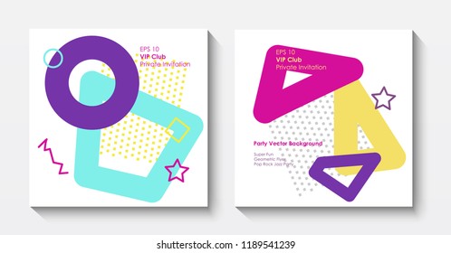 Vector geometric abstract shapes postcards, set of memphis pattern templates, retro design placards