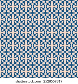 Textura abstracta geométrica de Vector. Patrón transparente azul y beige con líneas curvas, siluetas florales, Formas orgánicas, rejilla, celosía. Fondo de adorno simple. Moderno estilo retro diseño repetido