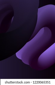 Vector geometric abstract violet liquid 3D waves A4 template dark background