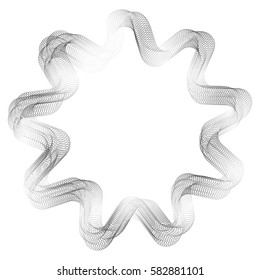 Vector geometric Abstraction isolated on white  background. Modern graphic technology design. Multiple curve lines making schematic flower shape. Abstract pattern, object with sinusoid  elements.