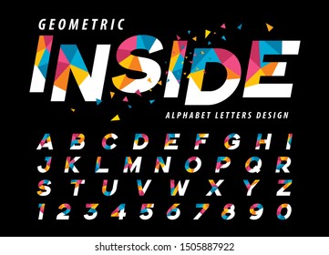 Vector of Geometric Alphabet Letters and numbers, Modern Colorful Triangle Letter, Fonts set for Celebrate, Party, Fashion. Festival, Entertainment, Happy new year, Sale Promotion, Fun Fair