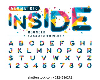 Vector of Geometric Alphabet Letters and numbers, Modern Colorful Triangle Fonts, Rounded Bold style alphabet letters set for Celebrate, Fashion. Festival, Entertainment.