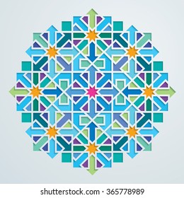 Vector geometric arabic pattern colorful mosaic ornate