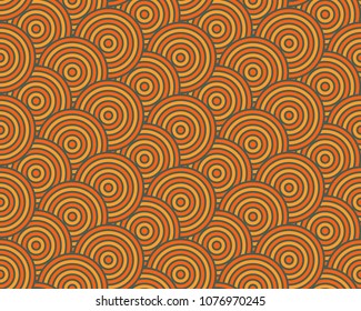 Vector geometric art concentric circles seamless pattern in orange and brown colors.