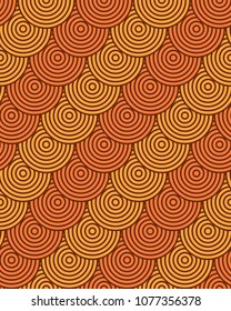 Vector geometric art concentric circles seamless pattern in orange and brown colors.