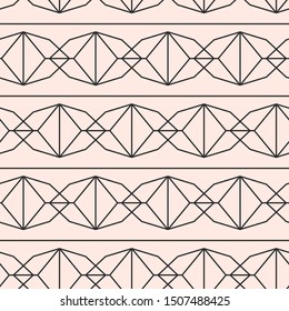 Vector geometric Art deco elegant seamless pattern, black, pale rose minimal ornament, mono line grid, modern abstract linear simple vector background. Modern fashion, wallpaper texture, retro style.