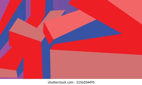 Vektorgeometrischer Hintergrund in abstrakten Farben. Geometrische Formen. 3D-Effekt. Rot, Rosa und hellblau.