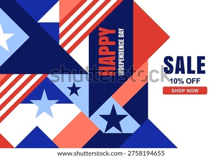 Vector geometric background with abstract USA flag. Independence Day 4th of July banner or poster design template. Holiday sale or party invitation, decoration with copy space